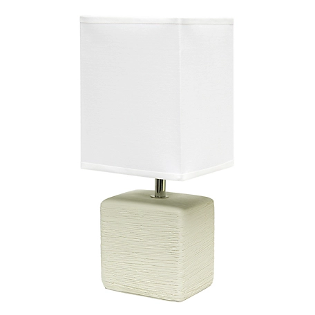 Simple Designs Petite Ceramic Table Lamp with Fabric Shade, Off-White Base, White Shade