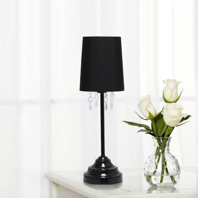 Image showing  16.62 in. H Table Lamp with Fabric Shade and Hanging Acrylic Beads, Black