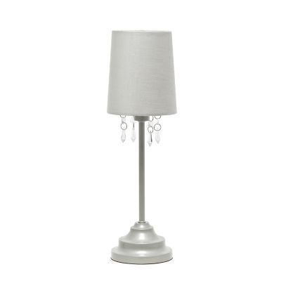 Simple Designs 16.62 In. H Table Lamp With Fabric Shade And Hanging Acrylic Beads, Gray
