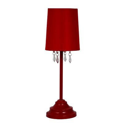 Simple Designs 16.62 in. H Table Lamp with Fabric Shade and Hanging Acrylic Beads, Red