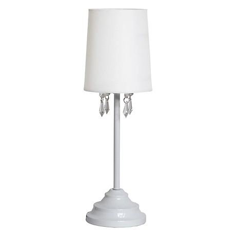 Simple Designs 16.62 in. H Table Lamp with Fabric Shade and Hanging Acrylic Beads, White