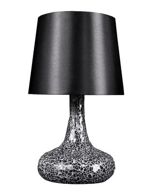 Simple Designs 14.17 in. H Mosaic Tiled Glass Genie Table Lamp with Fabric Shade, Black
