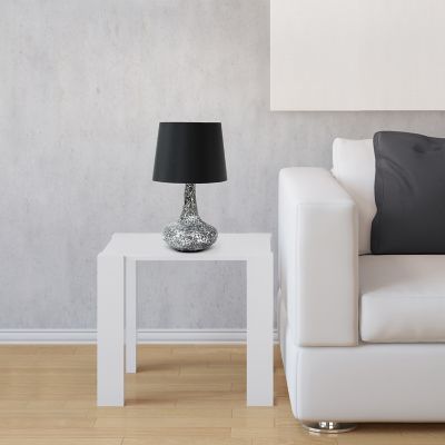 Simple Designs 14.17 in. H Mosaic Tiled Glass Genie Table Lamp with Fabric Shade, Black