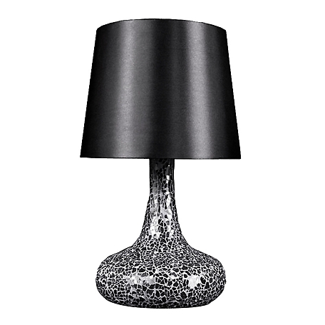 Simple Designs 14.17 in. H Mosaic Tiled Glass Genie Table Lamp with Fabric Shade, Black