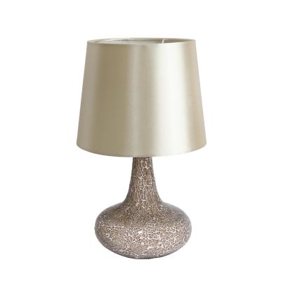 Simple Designs 14.17 in. H Mosaic Tiled Glass Genie Table Lamp with Fabric Shade, Champagne