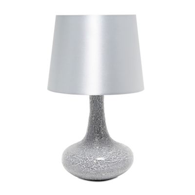 Simple Designs 14.17 in. H Mosaic Tiled Glass Genie Table Lamp with Fabric Shade, Gray