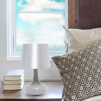 Simple Designs 14.17 in. H Mosaic Tiled Glass Genie Table Lamp with Fabric Shade, Gray