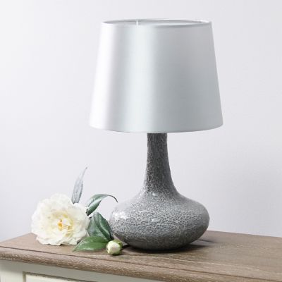 Image showing  14.17 in. H Mosaic Tiled Glass Genie Table Lamp with Fabric Shade, Gray