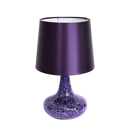 Simple Designs 14.17 in. H Mosaic Tiled Glass Genie Table Lamp with Fabric Shade, Purple