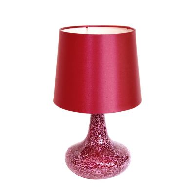 Simple Designs 14.17 in. H Mosaic Tiled Glass Genie Table Lamp with Fabric Shade, Red