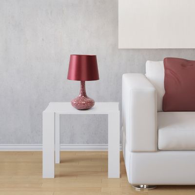 Simple Designs 14.17 in. H Mosaic Tiled Glass Genie Table Lamp with Fabric Shade, Red