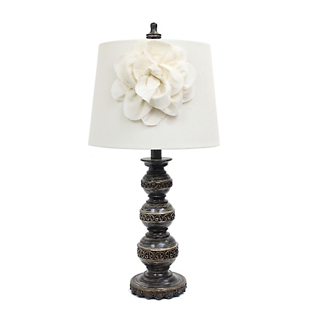 Elegant Designs 25 in. H Stacked Ball Table Lamp with Couture Linen Flower Shade