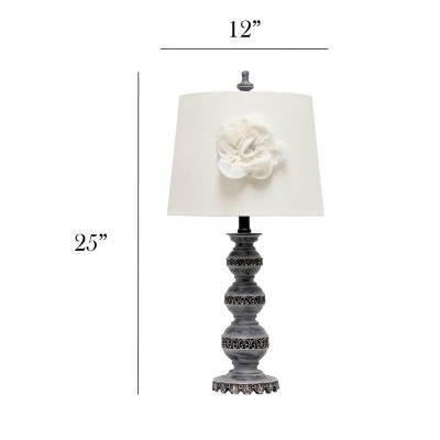 Image showing  25 in. H Stacked Ball Table Lamp with Couture Linen Flower Shade