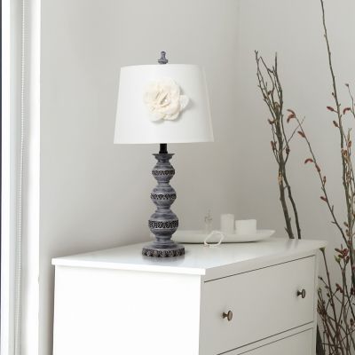 Image showing  25 in. H Stacked Ball Table Lamp with Couture Linen Flower Shade