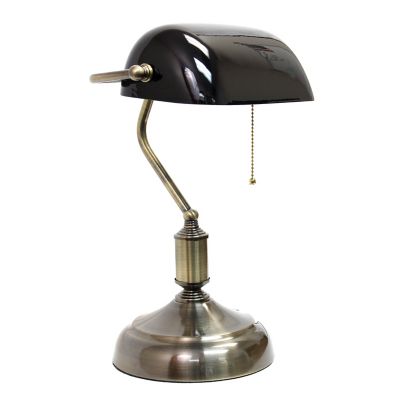 Simple Designs 14.75 in. H Executive Banker's Desk Lamp with Glass Shade