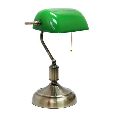 Simple Designs 14.75 In. H Executive Banker's Desk Lamp With Glass Shade, Green