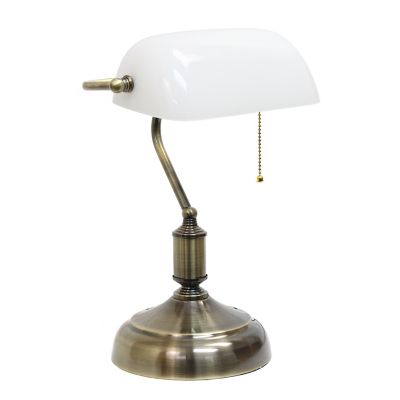 Simple Designs 14.75 in. H Executive Banker's Desk Lamp with Glass Shade, White