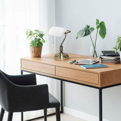 Simple Designs Executive Banker's Desk Lamp with Glass Shade, 14.75 in., White