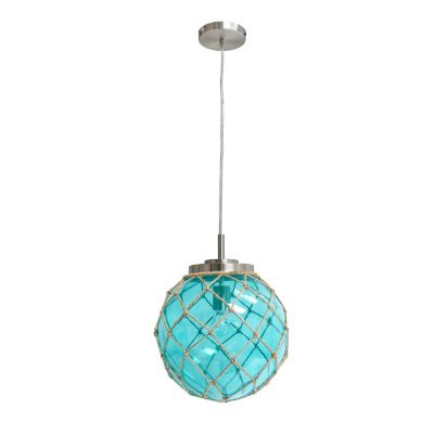 Elegant Designs Buoy Netted Sea Glass Pendant with Natural Rope, Brushed Nickel