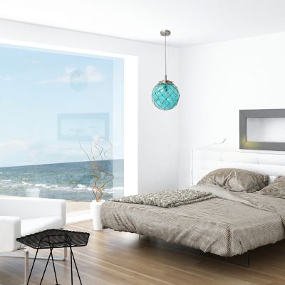 Elegant Designs 1-Light Buoy Netted Sea Glass Pendant with Natural Rope, Brushed Nickel