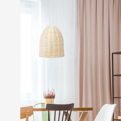 Image showing  1-Light Coastal Dome Rattan Downlight Pendant