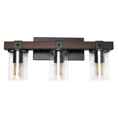 Elegant Designs 3-Light Industrial Lantern Restored Wood-Look Bath Vanity, Brown