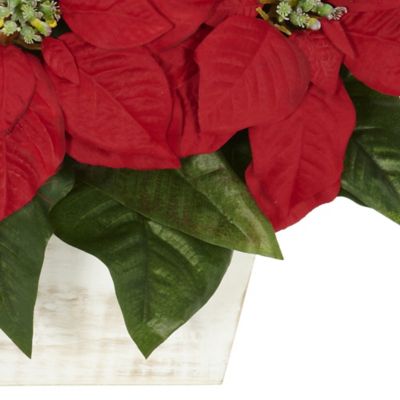 Image showing  17 in. Poinsettia with White Wash Planter Silk Arrangement