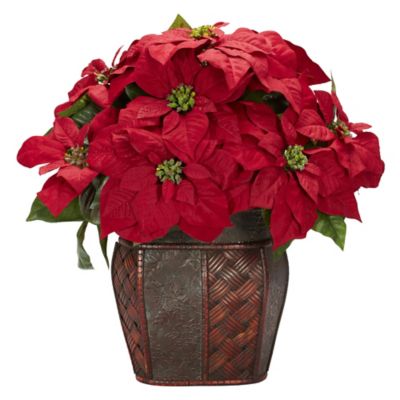 Nearly Natural Poinsettia with Decorative Vase Silk Arrangement