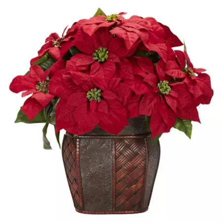 Almost Natural Poinsettia with Decorative Vase Silk Arrangement Artificial Christmas Plants