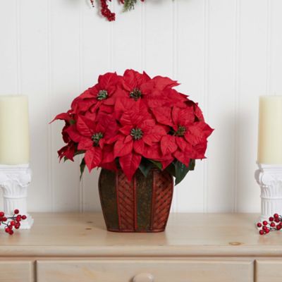 Image showing  Poinsettia with Decorative Vase Silk Arrangement