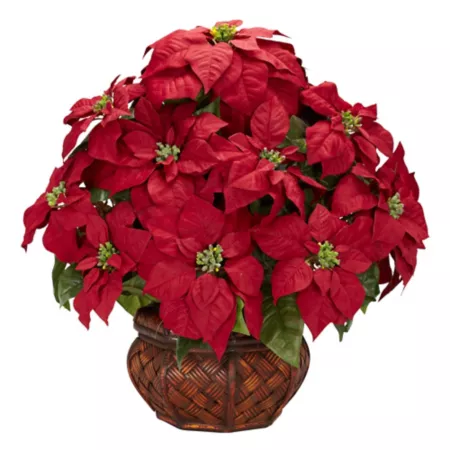 22" Nearly Natural Poinsettia with Decorative Silk Planter Arrangement Artificial Christmas Plants