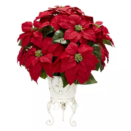 Nearly Natural 21 in Poinsettia with metal pot and silk flower arrangement Artificial Christmas Plants