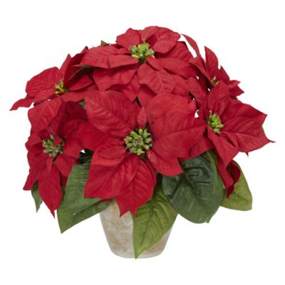 Nearly Natural Poinsettia with Ceramic Vase Silk Flower Arrangement