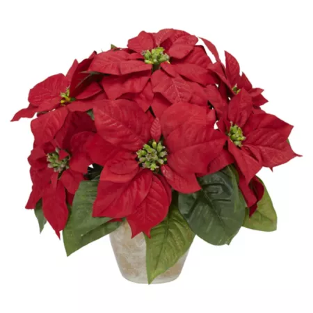 Almost Natural Poinsettia with Ceramic Vase Silk Flower Arrangement Artificial Christmas Plants