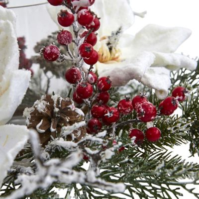 Image showing  6 in. Frosted Magnolia and Berry Artificial Arrangement Candelabrum