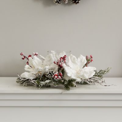 Image showing  6 in. Frosted Magnolia and Berry Artificial Arrangement Candelabrum