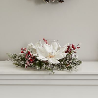Image showing  6 in. Frosted Magnolia and Berry Artificial Arrangement Candelabrum