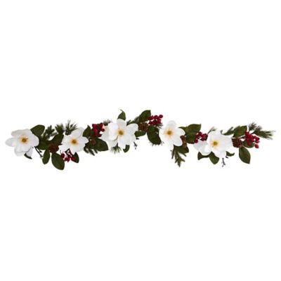 Nearly Natural 6 ft. Magnolia Pine and Berries Artificial Garland