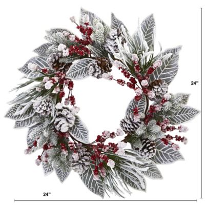 Image showing  24 in. Snowy Magnolia Berry Artificial Wreath