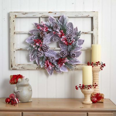 Image showing  24 in. Snowy Magnolia Berry Artificial Wreath