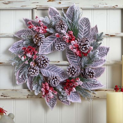 Image showing  24 in. Snowy Magnolia Berry Artificial Wreath