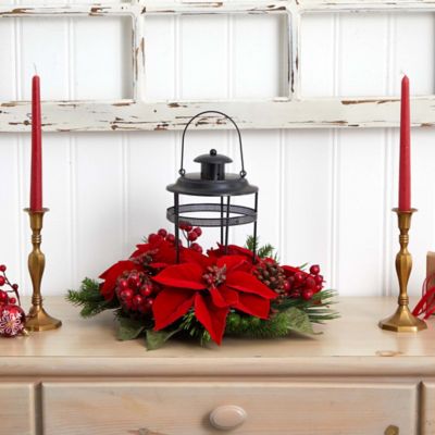 Image showing  13 in. Poinsettia Berry Pine Artificial Arrangement Candelabrum