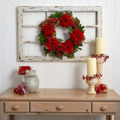 Image showing  24 in. Poinsettia Berry and Golden Pine Cone Artificial Wreath