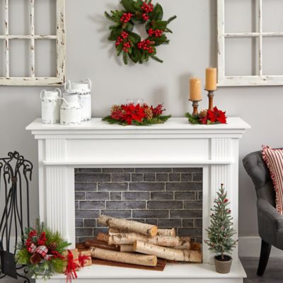 Image showing  14 in. Poinsettia Berry and Golden Pine Cone Candelabrum Artificial Arrangement