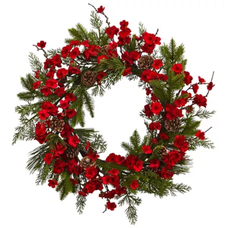 24" Almost Natural Plum Blossom Pine Wreath Artificial Christmas Wreaths