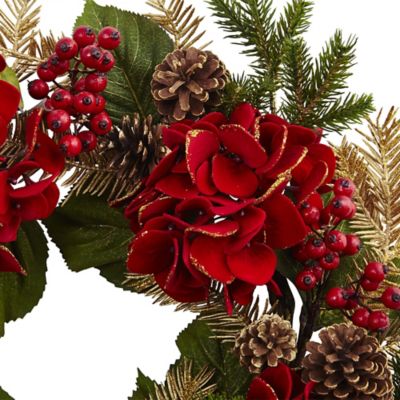 Image showing  24 in. Hydrangea Pine Wreath