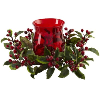 Nearly Natural 5.5 in. Holly Berry Candelabrum