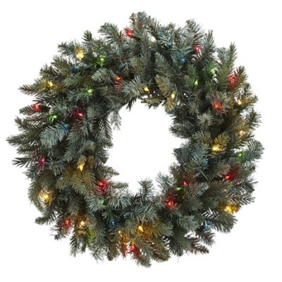 Nearly Natural 30 in. Pine Wreath with Colored Lights