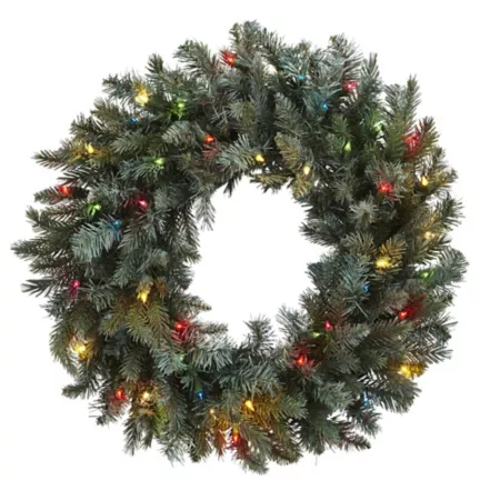 30" Almost Natural Pine Wreath with Colored Lights Artificial Christmas Wreaths