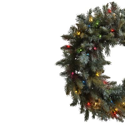 Image showing  30 in. Pre-Lit Pine Artificial Wreath, Colored Lights